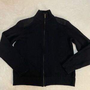 Lauren Ralph Lauren Black Cotton Full Zip Cardigan Military Epaulets Wm Sz XL